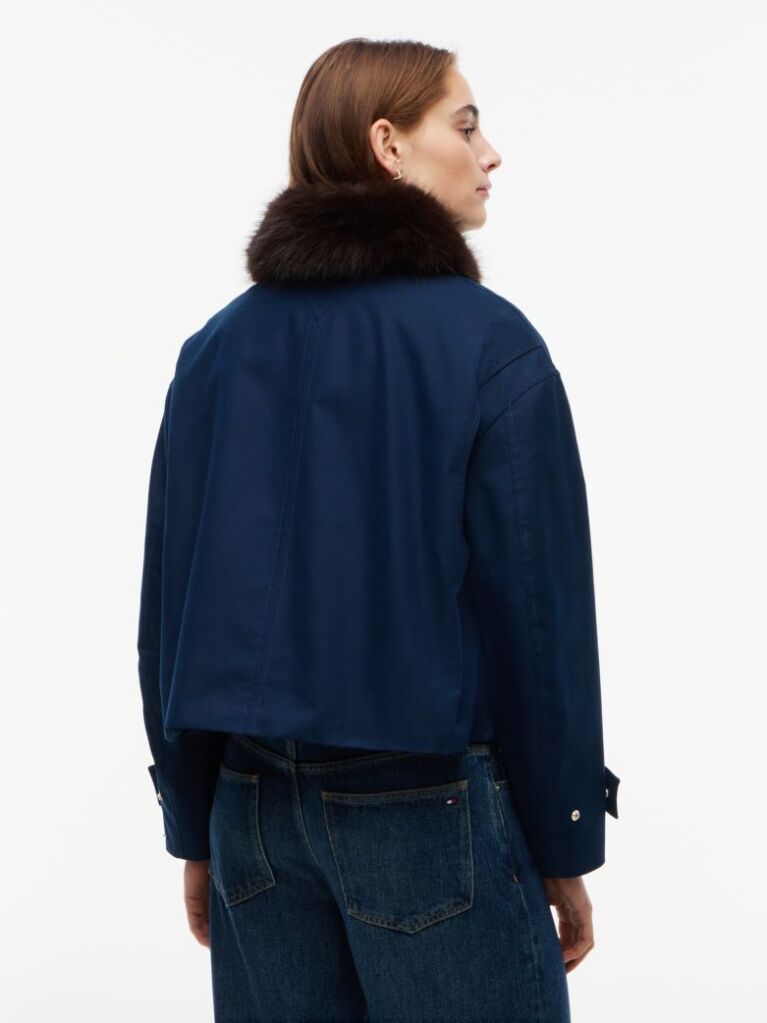 Μπλε Oversized Bomber Τζάκετ Με Συνθετική Γούνα Στο Γιακά  Γυναίκες