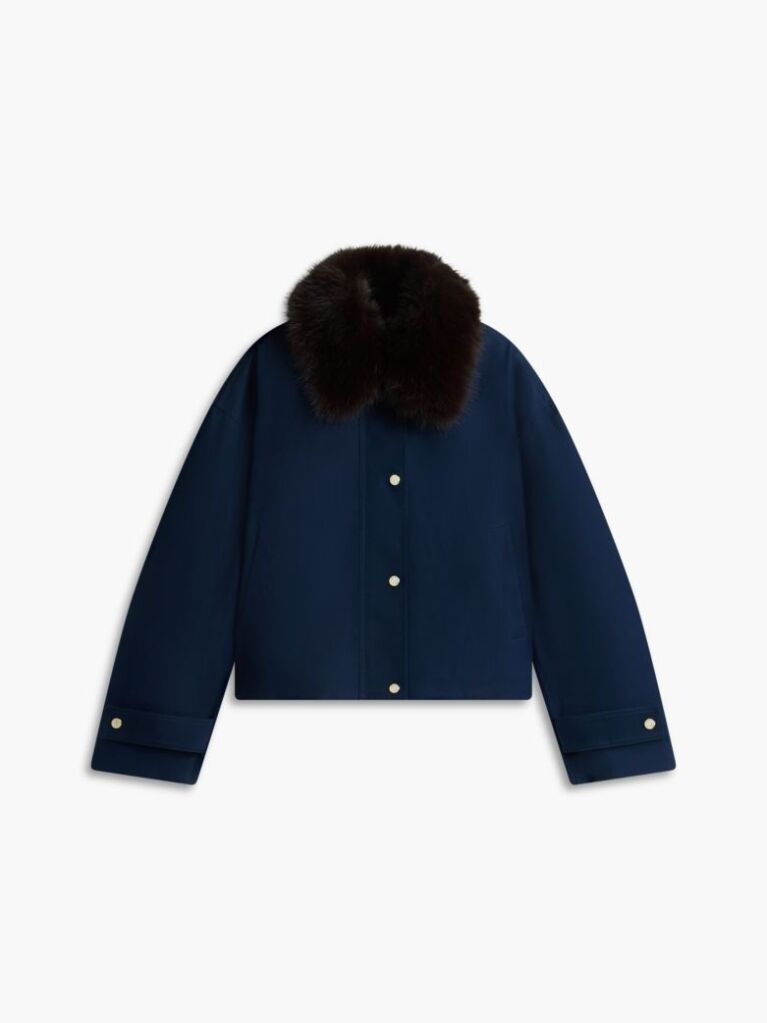 Μπλε Oversized Bomber Τζάκετ Με Συνθετική Γούνα Στο Γιακά  Γυναίκες